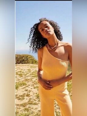 Free people Beach Waverly Knit Jumpsuit in Yellow Size S NWT